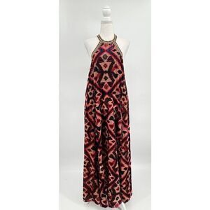 Free People Velvet Maxi Dress Micah Burnout Sleeveless Oversized Red Multi Sz M